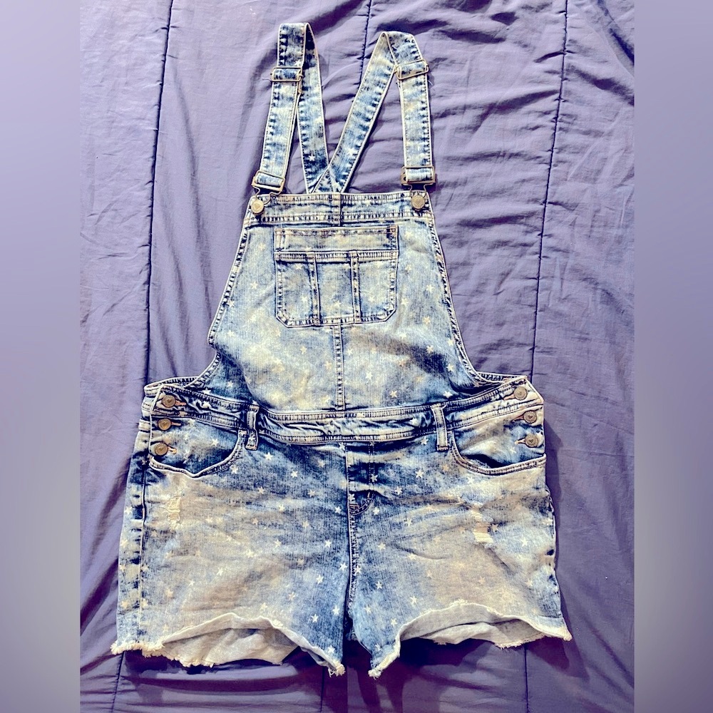 Torrid Denim Distressed Star Patterned Shortalls
